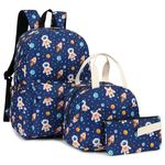 Astronaut Boys School Backpacks for Kids Teens, 3-in-1 School Bag Bookbags Set with Lunch Bag Pencil Case (Blue)