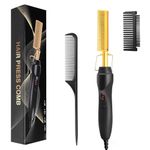 Hot Comb Hair Straightener - QiBaLee Hot Comb Electric Heating Ceramic Pressing Combs for Black Hair, Wigs & Beard Straightening Comb Heated Brush, Portable Anti-Scald Beard Straightener Press Comb