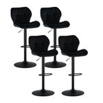 TUKAILAi Bar Stools Set of 4 Black Velvet Exterior Adjustable Swivel Breakfast Barstools Kitchen Counter Stools with Footrest, Backrest, Large Metal Base for Home Dining Island Pub