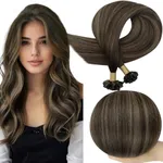 Full Shine Balayage Brown Ktip Hair Extensions Real Remy Hair Color 2/8/2 Fusion Human Hair Extensions 16Inch Straight Hair Extensions 50Gram Ktip Keratin Hair Extensions for Women Natural Hair