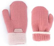 INOGIH Kids Double Layer Warm Knit Mittens Girls Boys Winter Outdoor Gloves for 4-8 Years, Watermelon Red, Fit for 5-10 Years Old