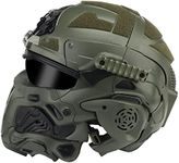 AQ zxdc Tactical Protective Full Face Helmet, with Mask Headset Googgles Defogging Fan, for Airsoft Paintball,Green