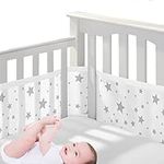 HB.YE Baby Mesh Cot Bed Bumper,Adjustable Anti-Bumper for Bedroom Crib Rail Cover Protection Fresh Breathing Bedding All Season,2Pcs Cot Liner Set (White Star)