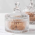 BRUSHFINCH Candy Dry Fruit Bowl For Dessert Style Crystal Glass Sugar Candy Mukhwas Jar with Lid, Modern Designer Multi-Purpose Bowl, Round Kitchen Storage Pickle Containers, Glass Candy Box(1) Clear.