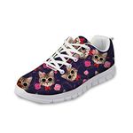 HUGS IDEA Kitten Printed Women's Fashion Sneakers Lace-up Lightweight Athletic Breathable Running Shoes Purple