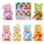 ZCOINS 6 Pcs Mini Reborn Dolls with Colorful Bathrobes, 4.3inch Tiny Washable Sleeping Silicone Baby Doll, Gift for Girls Boys Toddlers Kids 3+ (Bathrobe Series)