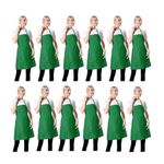 CWFUN 12 PCS Plain Green Aprons Bulk for Women Men Adult with 2 Front Pockets BBQ Dad Grilling Cooking Apron (green-12pcs)