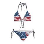 HUGS IDEA Women's Bikini Set of 2 for Summer Swimwear Top & Tie Side Triangle Thong Bottom, Patriotic American USA Flag Print