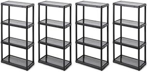 Gracious Living Multipurpose 4 Shelf Fixed Height Solid Plastic Resin Storage Unit for Indoor and Outdoor Home or Office Organization, Black (4 Pack)