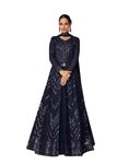 TRENDMALLS Women's Georgette Embroidery Salwar Suit Set Kurta Lehenga with Dupatta (G129-Blue-3XL)