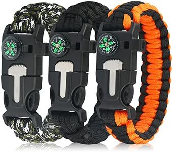 ruifengsheng Paracord Bracelet (3 Pack) Kit Outdoor Survival Bracelet Camping Hiking Gear，Multitools, Fire Starter, Compass, and Whistle