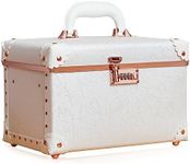 urecity Portable Retro Leather Makeup Train Case Cosmetic Organizer Case Leather Storage Box with Combination Lock (12.5", Rose White)