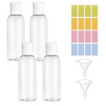 Ailvor 100ml Travel Bottles,Travel Bottles for Toiletries Empty Refillable,4pcs Clear Container Travel with 2 Funnels and Colorful Labels,Reuseable Plastic Travel Bottles for Shampoo Lotions Cosmetics