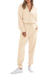 PRETTYGARDEN Women's 2 Piece Sweater Set Pullover Zip Up Sweatshirt Jogger Sweatpants Tracksuit Casual Outfit (Beige,Small)