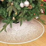 N&T NIETING Burlap Christmas Tree Skirt, 48 Inches Glitter Tree Skirt Full Snowflakes Dot Hessian Christmas Tree Mat for Xmas Holiday Home Decoration