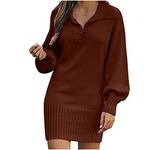 Knitted Dresses for Women UK Winter Warm Sweater Jumper Dresses Fashion Women Casual Solid V-Neck Long Sleeve Loose Dress Autumn Blouse Pullover Tops Sale Clearance UK Size