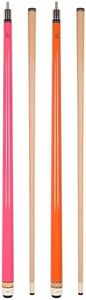 Set of 2 Aska Billiard Pool Cues, 58" Hard Rock Canadian Maple, 13mm Hard Tip (Pink and Orange, L3)