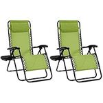 Goplus Zero Gravity Chair Set 2 Pack Adjustable Folding Lounge Recliners for Patio Outdoor Yard Beach Pool w/Cup Holder, 300-lb Weight Capacity (Green)