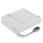 Beautyrest Fleece Electric Blanket Heated Throw Wrap Super Soft Hypoallergenic with Auto Shutoff-3-Setting Controller, 50x60, Ivory