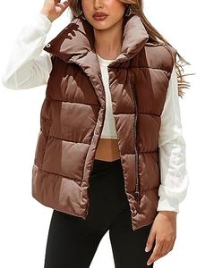 Watashi Womens Puffer Vest Zip Up Sleeveless Warm Outerwear Padded Gilet Lightweight Winter Waistcoat, Brown, Medium