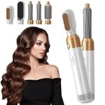 TechKing (GRAB THE DEAL WOMEN SPECIAL WITH 15 YEARS WARRANTY) 5 in 1 Hot Air Styler Hair Dryer Comb Multifunctional Styling Tool for Curly Hair machine for Straightening Curling Drying Combing Scalp Massage Styling Hair Straigtener For Women -GOLD