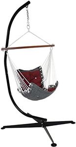 Sunnydaze Tufted Victorian Hammock Chair Swing with Steel C-Stand - 300-Pound Capacity - Black Stand - Red