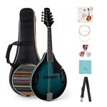 A Style Mandolin Instrument Kit, MIRIO Mandolins Musical Instrument Mahogany Wood for Beginner Adults, 8 Strings Acoustic Mandolin with Tuner, Strings, Bag, Picks, Blue for Christmas Gifts