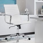 CAROCC White Office Chairs Computer Conference Swivel Chair with Wheels and Arms Leather Home Office Desk Chair Mid Back Adjustable Chairs for Girls…