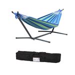 Double Hammock with Space Saving Steel Stand Includes Portable Carrying Bag - Blue