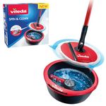Vileda Spin & Clean System Mop and Bucket Set with 360° Spinning Mop for Cleaning Floors | Foldable Head to Clean Skirting Boards | Rotating Head for Hard to Reach Areas | Easy to Empty Spout