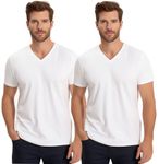 V Neck Tshirt for Men's Cotton Blend Basic Vneck T Shirt Soft Underwear V-Neck Tees Fits Unisex Vneck Pajamas 1-3 Pack (CA/US, Alpha, X-Large, Regular, Tall, 2, White)