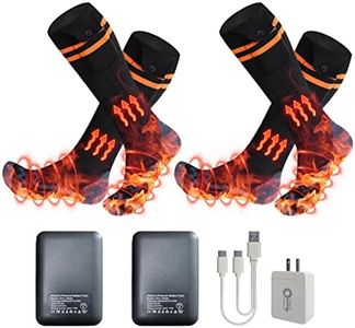 Heat Socks for Women Men with 5000mAh Power Bank, 2 Pairs Rechargeable Electic Heated Socks with 4 Levels Heating Socks, Winter Warm Socks for Outdoor/Sports/Huting/Fishing/Camping (L)
