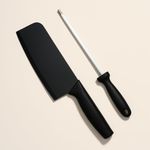 YELONA Cleaver Butcher Meat Knife with Sharpener Black Stainless Steel Non Stick Coating, Sharp Blade for Cutting Chopping Slicing 12 inch