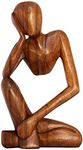 (Brown) - G6 Collection 30cm Abstract Sculpture Statue Wooden Handmade Handcrafted Art Thinking Man Home Decor (Brown)