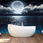 Custom Self-Adhesive Waterproof Mural Wallpaper 3D Starry Sky Moon Sea Night View Wall Painting Bathroom Living Room Tv Stickers,366(W)*254(H) Cm