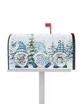 Christmas Magnetic Mailbox Cover Oversized 21"x25.5", Blue Snowflake Gnome with Snowy Pine Forest Box Cover Mailbox Wraps Letter Post Box Cover for Holiday Garden Yard Outdoor Decor