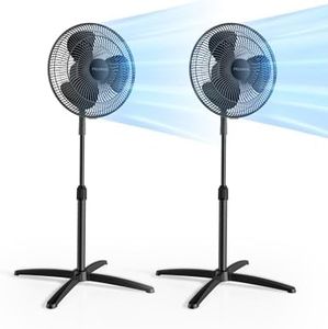 PELONIS 16‘’ Pedestal Stand Up Oscillating Fan with 3 Speeds Settings Ultra Quiet Adjustable Heights for Bedroom, Living Room, Home and Office 2 Packs Black