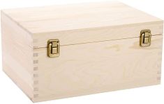 Extral Large Unfinished Wooden Box, 13" x 10" x 6.5" Natural Pine Wood Box with Hinged Lid and Front Clasp for DIY Crafts, Hobbies, Gifts, and Jewelry Box