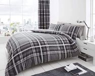 GC GAVENO CAVAILIA Tartan Duvet Cover Single, Polycotton Fabric Reversible Check Bedding Quilt Set With Matching Pillow Case, Grey