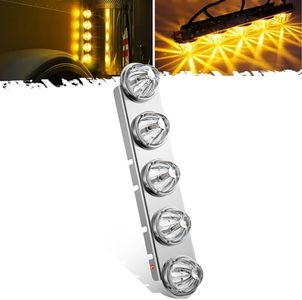 Partsam 1Pcs Driver Side (Left Side) Radius Style 21.5" Front Air Cleaner Light Bar with 5Pcs Glass Watermelon Lights, Stainless Steel Bracket, Compatible with Peterbilt Kenworth Freightliner