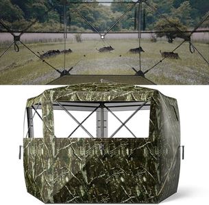 LHUTOR 5-Sided Hunting Blind, 3-4 Person Pop Up Blinds 288 Degree See Through, Portable Durable Hunting Ground Blinds for Deer Hunting(Swing Door)