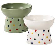 KUTKUT Set of 2Pcs Ceramic Cat Food Or Water Bowl, Raised Cat Feeder Dishes with Stand, Elevated Pet Food Bowl for Cats and Small Dogs, Stress Free Backflow Prevention & Reduce Neck Burden