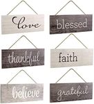 Excello Global Products Hanging Home Decor Sign with Sawtooth Hook and Jute Hanging Rope (Grateful, Love, Believe, Thankful, Faith, Blessed)