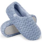 FamilyFairy Women's Memory Foam Slippers Soft Sherpa Lining Anti-Slip Lightweight House Shoes Blue, UK4.5-5.5