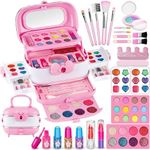 Kids Make up Kit for Girl 56 Pcs Washable Makeup Kit Real Cosmetic, Little Girls Makeup Set Pink Makeup Set for 3-12 Year Old Kids Toddler Girl Toys Birthday Gift…