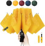 Chakipee Travel Windproof Strong Compact Umbrella - 10 Ribs Yellow Portable Umbrella for Men and Women - Inverted Folding Automatic Umbrellas for Wind and Rain, 210T Teflon Coating 105cm Span