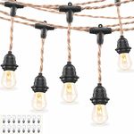 EE Eleven Master 48 FT Hemp Rope Outdoor String Lights, Waterproof Patio Lights with 15 Shatterproof Energy Saving Bulbs, UL Listed Heavy-Duty Commercial Grade Connectable Weatherproof Strand for Cafe Bistro Gazebo Pergola Garden Backyard E26 S14