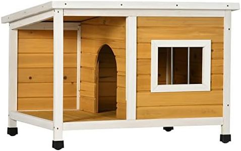 PawHut Caseta para Perros de Madera 85,5x62x60 cm Casa para Mascotas Refugio para Perros con Techo Asfáltico Impermeable y Ventana para Interior Exterior Natural