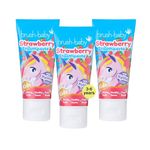 Brush-Baby - Natural Strawberry Kids Toothpaste 150ml (3 x 50ml Tubes) - for Ages 3+ - with Xylitol & Fluoride - Strong Teeth, Healthy Gums & Fresh Breath - Gentle Vegan Formula, Safe if Swallowed