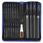 AUTOUTLET 20Pcs File Tool Set with Portable Carry Bag, Precision Flat/Triangle/Half-Round/Round Large File and 14Pcs Needle Files,2 Brushes,Perfect for Metalwork,etc